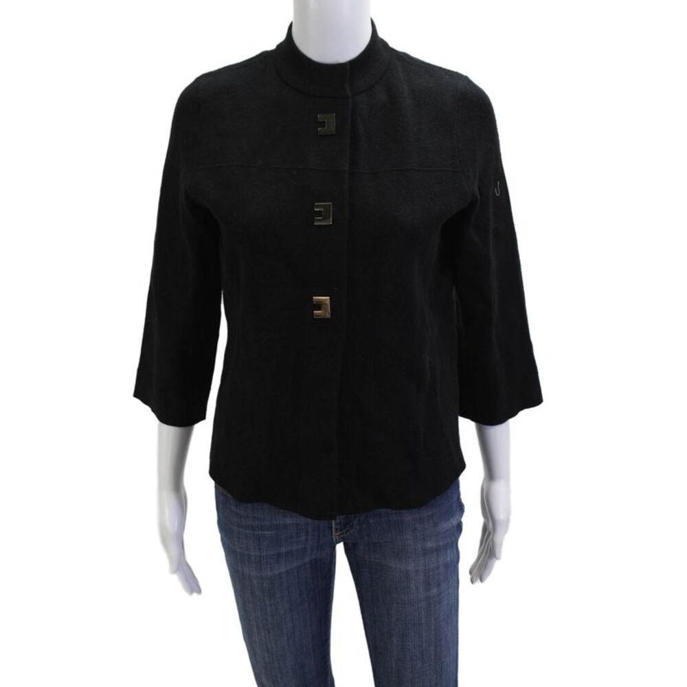 Alison Sheri Women Black Button Mock Neck 3/4 Sleeve Jacket Size XS